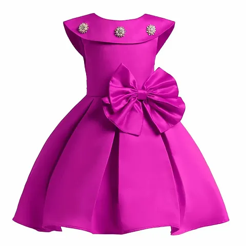 Partywear Solid Polyester Dress for Girls