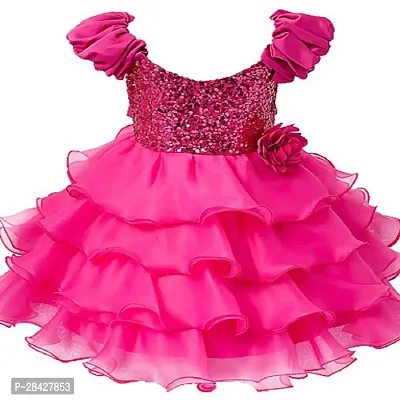 Stylish Pink Georgette Frocks Dress For Girls-thumb0