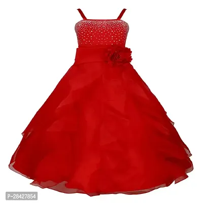 Stylish Red Georgette Frocks Dress For Girls-thumb0