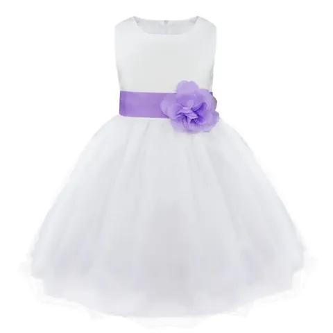 Wish littlle Baby Girl's White Satin Round Nack Maxi Ball Gown Dress (WLT-052_Kidswear)