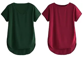 Fabricorn Combo of Cotton V-Neck Up Down Short Sleeve Tshirt for Women (Pack of 2)-thumb1