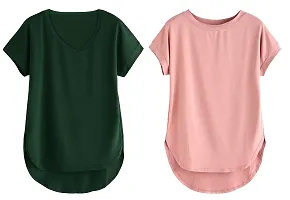 Fabricorn Combo of Cotton V-Neck Up Down Short Sleeve Tshirt for Women (Pack of 2)-thumb1