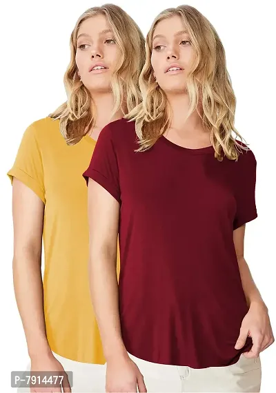 Fabricorn Combo of Plain Color Stylish Up and Down Cotton Tshirt for Women-thumb0