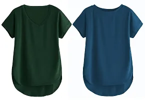 Fabricorn Combo of Cotton V-Neck Up Down Short Sleeve Tshirt for Women (Pack of 2)-thumb1