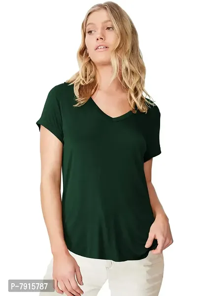 Fabricorn Cotton V-Neck Up Down Short Sleeve Tshirt for Women