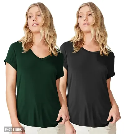 Fabricorn Combo of Cotton V-Neck Up Down Short Sleeve Tshirt for Women (Pack of 2)-thumb0