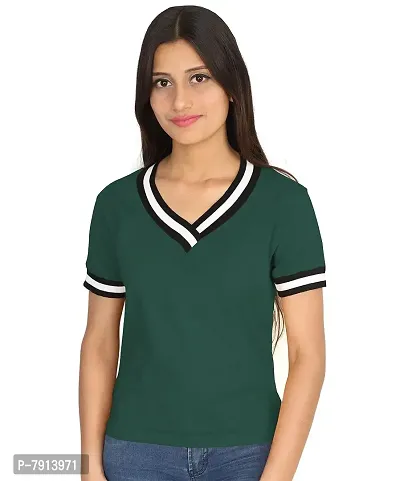 Fabricorn Solid Short Sleeve Stylish V Neck Cotton Tshirt for Women