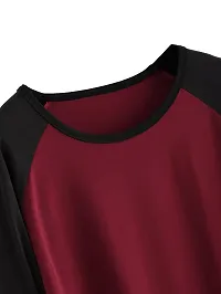 Fabricorn Cotton Maroon and Black Coloured Raglan Full Sleeve Up and Down Tshirt for Women-thumb2