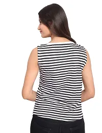 Fabricorn Black and White Striped Round Neck Cotton Blend Sleeveless Tshirt for Women-thumb3