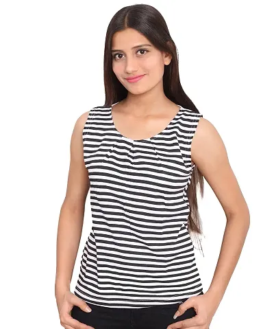 Fabricorn and Striped Round Neck Blend Sleeveless Tshirt for Women