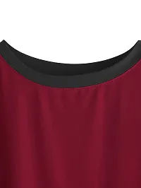 Fabricorn Cotton Maroon and Black Coloured Raglan Full Sleeve Up and Down Tshirt for Women-thumb2