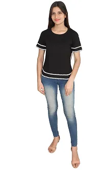 Fabricorn Solid Black Round Neck Cotton Tshirt for Women-thumb1