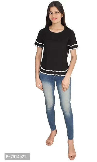 Fabricorn Solid Black Round Neck Cotton Tshirt for Women-thumb2