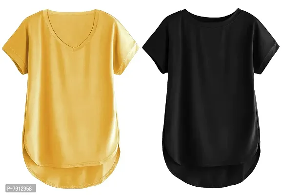 Fabricorn Combo of Cotton V-Neck Up Down Short Sleeve Tshirt for Women (Pack of 2)