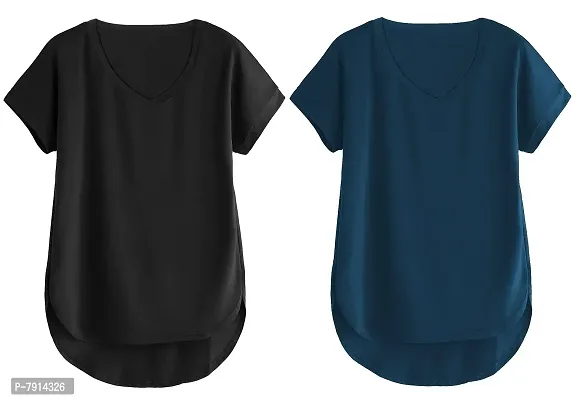 Fabricorn Combo of Cotton V-Neck Up Down Short Sleeve Tshirt for Women (Pack of 2)-thumb0