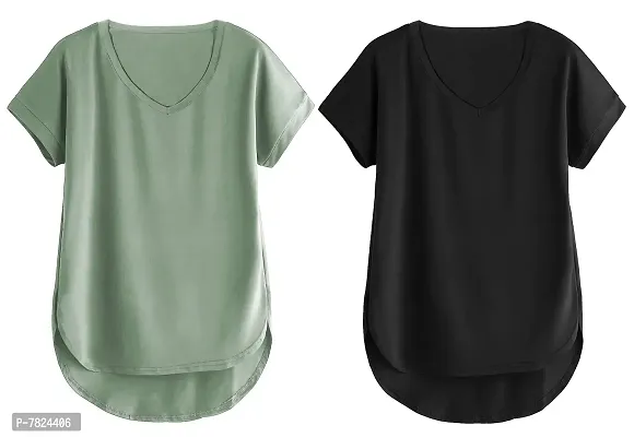 Fabricorn Combo of Cotton V-Neck Up Down Short Sleeve Tshirt for Women (Pack of 2)