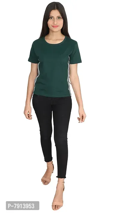 Fabricorn Solid Short Sleeve Stylish Round Neck Cotton Tshirt for Women-thumb3