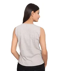 Fabricorn Black and White Striped Round Neck Cotton Blend Sleeveless Tshirt for Women-thumb4