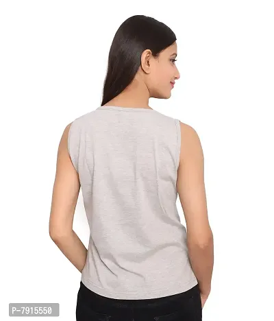 Fabricorn Black and White Striped Round Neck Cotton Blend Sleeveless Tshirt for Women-thumb5