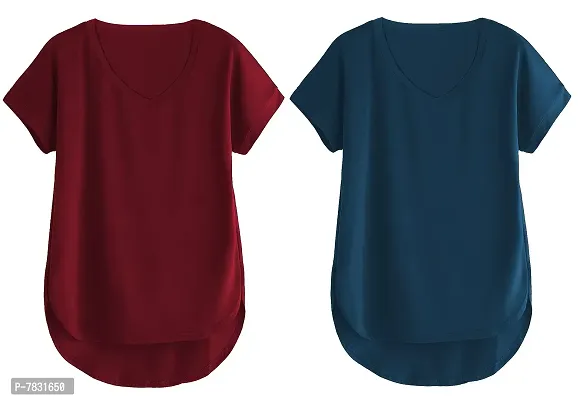 Fabricorn Combo of Cotton V-Neck Up Down Short Sleeve Tshirt for Women (Pack of 2)