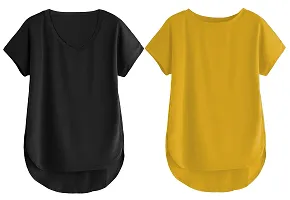 Fabricorn Combo of Cotton V-Neck Up Down Short Sleeve Tshirt for Women (Pack of 2)-thumb1