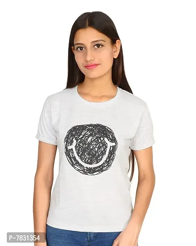 Fabricorn Cotton Round Neck Smiley Printed Short Sleeve Tshirt for Women