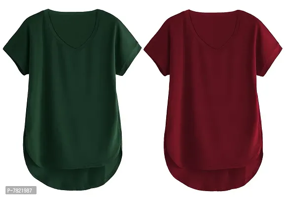 Fabricorn Combo of Cotton V-Neck Up Down Short Sleeve Tshirt for Women (Pack of 2)