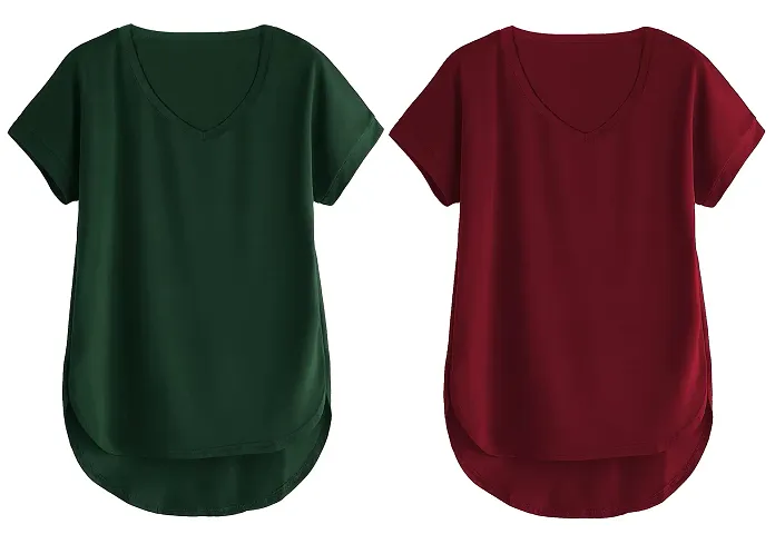 Fabricorn Combo of V-Neck Up Down Short Sleeve Tshirt for Women (Pack of 2)