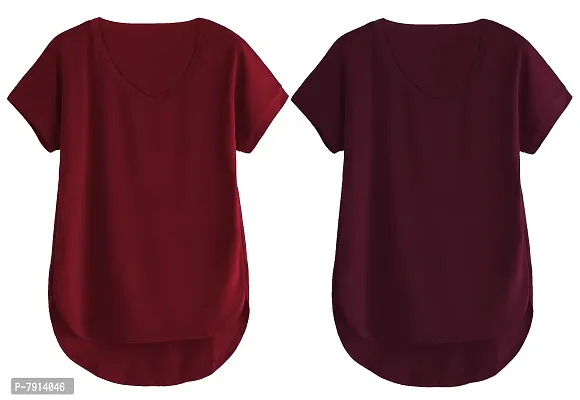 Fabricorn Combo of Cotton V-Neck Up Down Short Sleeve Tshirt for Women (Pack of 2)