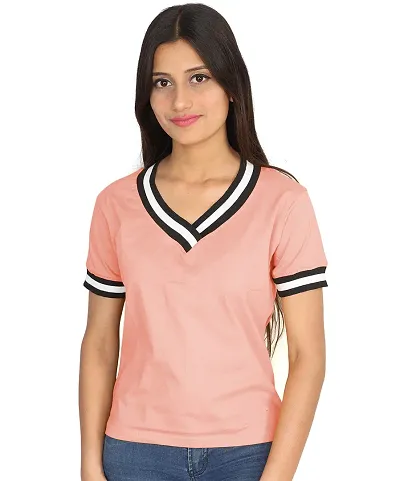 Fabricorn Solid Short Sleeve Stylish V Neck Cotton Tshirt for Women
