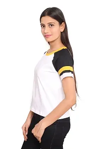 Fabricorn White Body Multi Colour Short Raglan Sleeve Stylish Round Neck Cotton Tshirt for Women (White)-thumb1