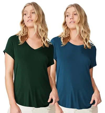 Fabricorn Combo of Cotton V-Neck Up Down Short Sleeve Tshirt for Women (Pack of 2)