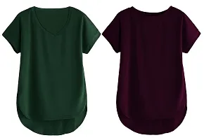 Fabricorn Combo of Cotton V-Neck Up Down Short Sleeve Tshirt for Women (Pack of 2)-thumb1