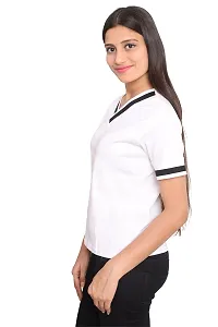 Fabricorn Solid White Short Sleeve Stylish V-Neck Cotton Tshirt for Women-thumb1