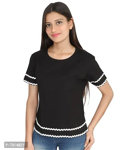 Fabricorn Solid Black Round Neck Cotton Tshirt for Women