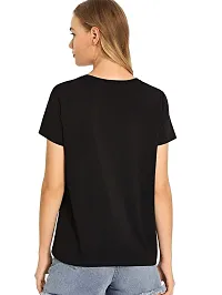Fabricorn Stylish Printed Plain Black Cotton Tshirt for Women (Black)-thumb2