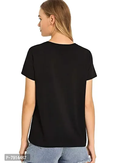 Fabricorn Stylish Printed Plain Black Cotton Tshirt for Women (Black)-thumb3