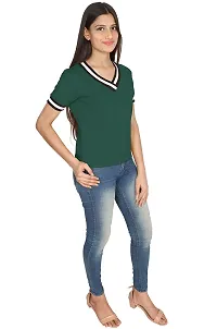 Fabricorn Solid Short Sleeve Stylish V Neck Cotton Tshirt for Women-thumb2