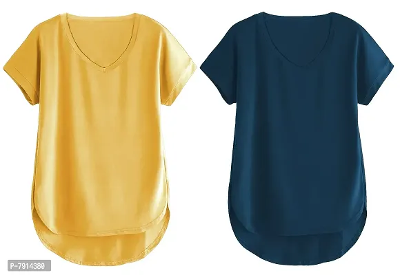 Fabricorn Combo of Cotton V-Neck Up Down Short Sleeve Tshirt for Women (Pack of 2)