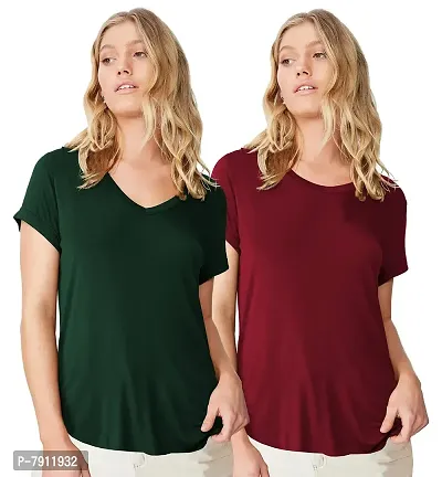 Fabricorn Combo of Cotton V-Neck Up Down Short Sleeve Tshirt for Women (Pack of 2)