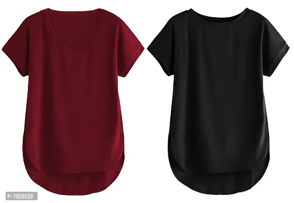 Fabricorn Combo of Cotton V-Neck Up Down Short Sleeve Tshirt for Women (Pack of 2)-thumb0