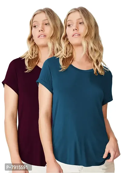 Fabricorn Combo of Plain Color Stylish Up and Down Cotton Tshirt for Women