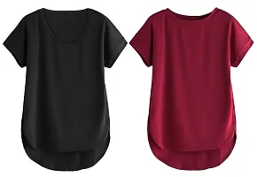 Fabricorn Combo of Cotton V-Neck Up Down Short Sleeve Tshirt for Women (Pack of 2)-thumb1