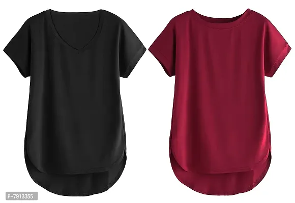 Fabricorn Combo of Cotton V-Neck Up Down Short Sleeve Tshirt for Women (Pack of 2)-thumb2