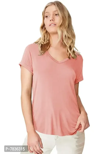 Fabricorn Cotton V-Neck Up Down Short Sleeve Tshirt for Women