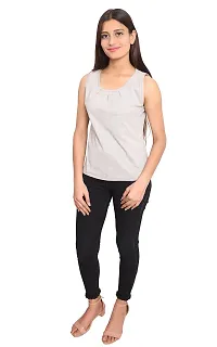 Fabricorn Black and White Striped Round Neck Cotton Blend Sleeveless Tshirt for Women-thumb1