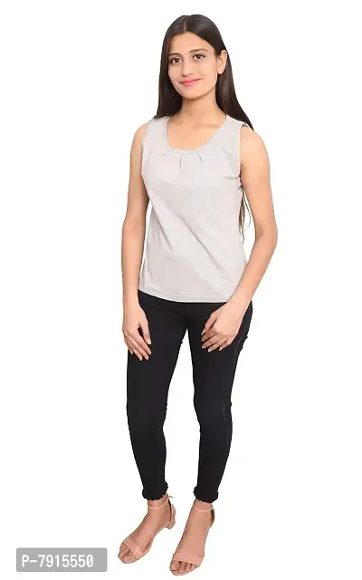 Fabricorn Black and White Striped Round Neck Cotton Blend Sleeveless Tshirt for Women-thumb2