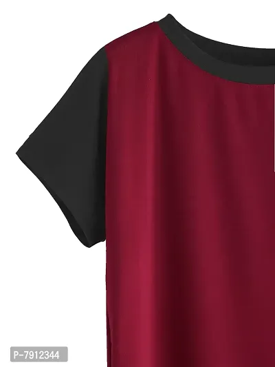 Fabricorn Cotton Maroon and Black Coloured Raglan Full Sleeve Up and Down Tshirt for Women-thumb2