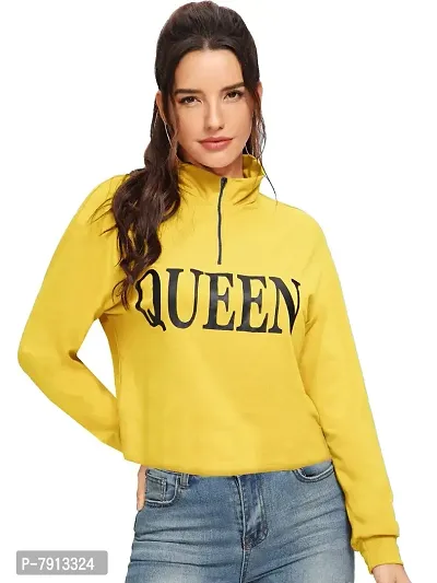 Fabricorn Plain Yellow Stylish Queen Printed Sweatshirt for Women (Yellow)