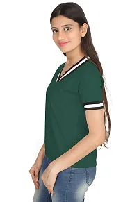 Fabricorn Solid Short Sleeve Stylish V Neck Cotton Tshirt for Women-thumb3